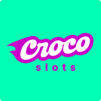 Croco Slots casino logo with vibrant purple and turquoise colors.