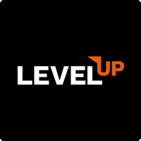 Level Up Gaming logo with bold text and orange arrow, representing gaming and progress.