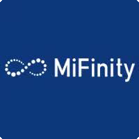MiFinity logo with infinity symbol and company name on a blue background.