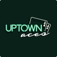 Uptown Aces online casino logo with playing cards and neon design.