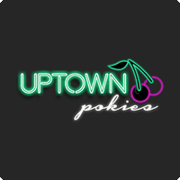 Neon sign displaying "Uptown Pokies" with cherries, ideal for casino and gaming websites.