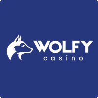 Wolfy Casino logo featuring a wolf's head, promoting new bonuses and casino offers.